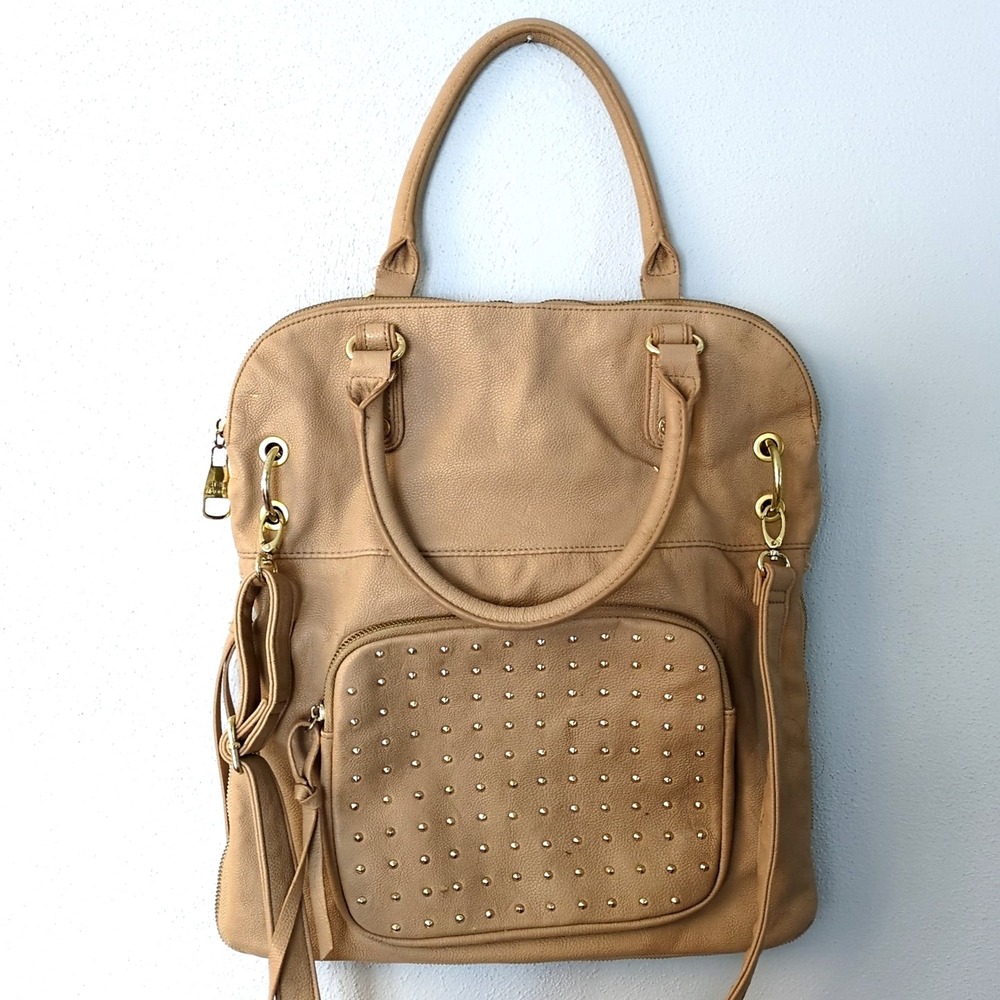 Steve Madden Tote Womens Beige XL Crossbody Satchel Removeable Strap Pockets